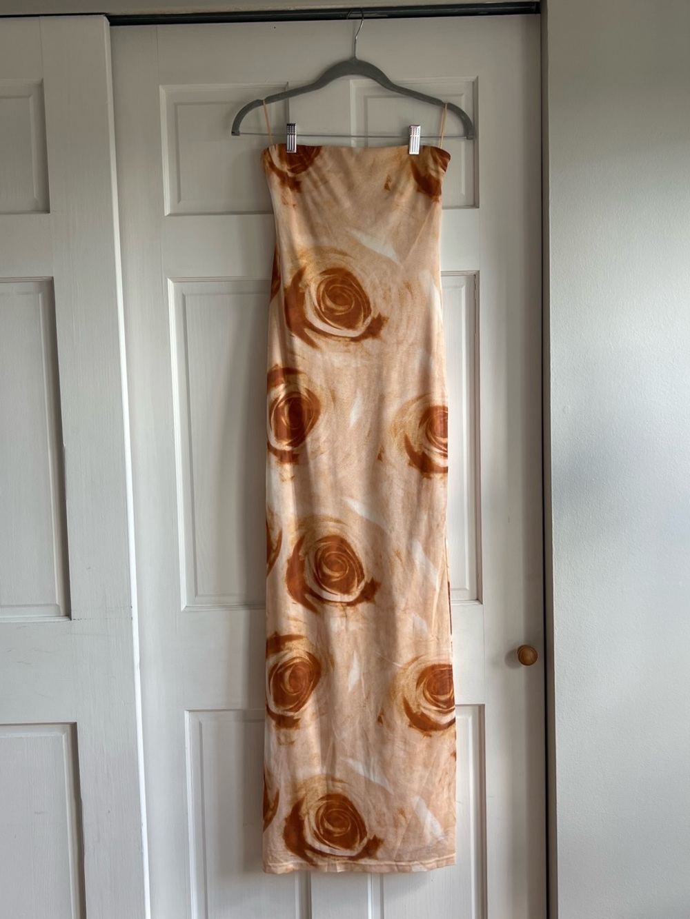 Beige Tie-Dye Satin-Trim Slip Dress